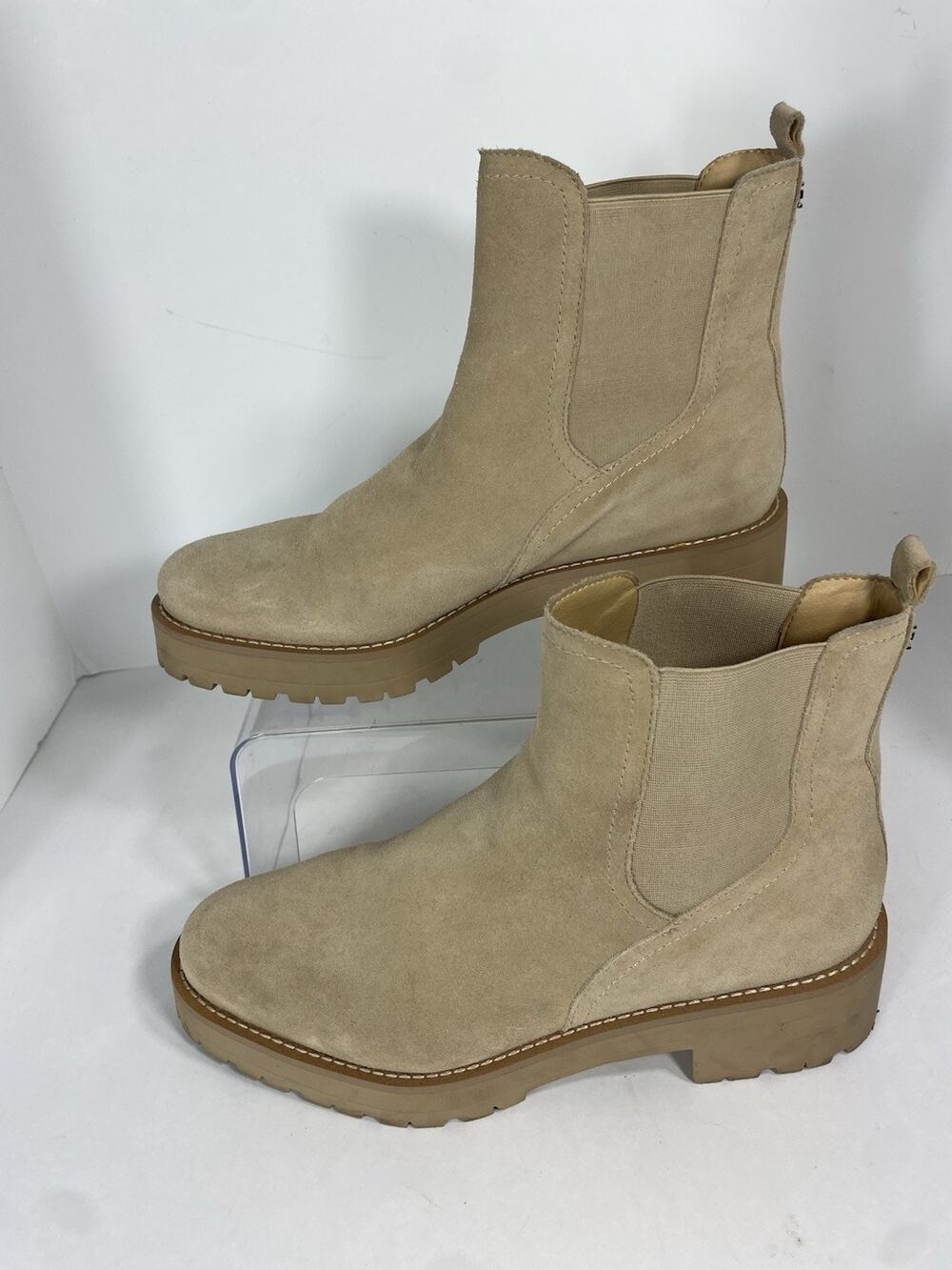 Sam Edelman Justina Lug Sole Chelsea Boot Tan Suede Size 10 Women's